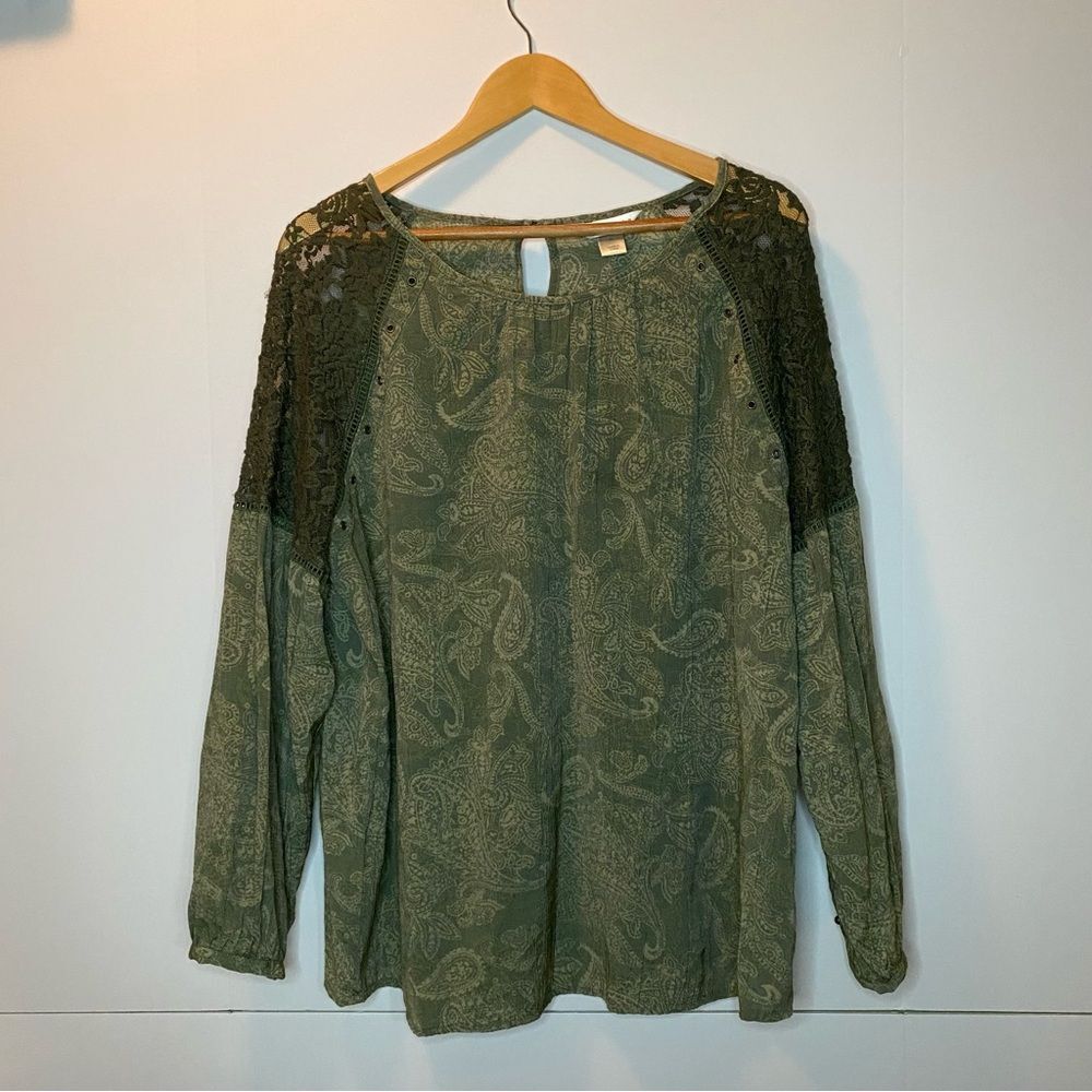 Christopher & Banks Rayon Blend Green Abstract Floral Sleeve Peasant Top Size XL